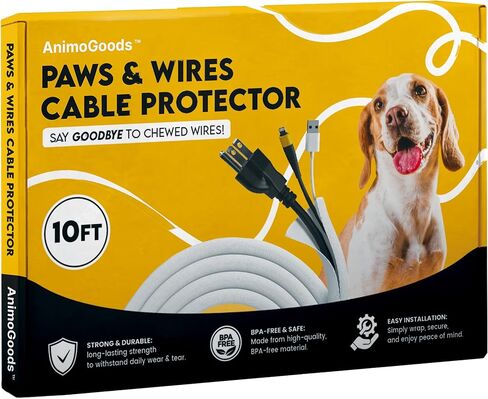 Paws & Wires Cord Cover for Pets - Black, 10ft - Cord Protector from Pets No Chew - Durable PET Cable Protector for Dogs, Cats and Other Pets - Keep Cats from Chewing Cords with A Cable Sleeve in Saudi Arabia