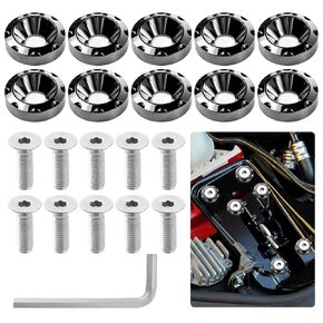 10 Pcs Bumper Washers Bolt M6x20mm, Engine Bay Dress Up Fastener Kit Aluminum for Headlights Trunk License Plate Frame (Silver)