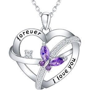 925 Sterling Silver Heart Necklace for Women, Butterfly Necklace, Teardrop Necklace,Personalized Hypoallergenic Pendant Necklace, Birthday Anniversary Jewelry Gifts for Mom Wife