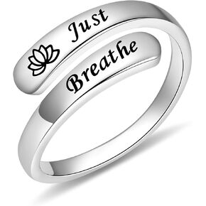 BEILIN Just Breathe Rings for Women 925 Sterling Silver Adjustable Promise Ring Inspirational Jewelry Gifts