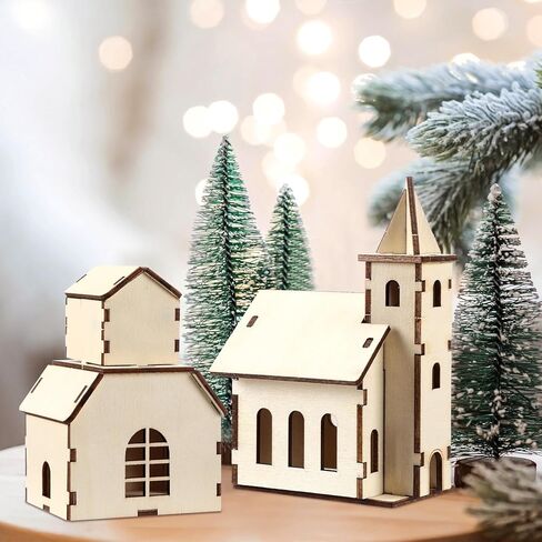 Hiboom 12 Pieces DIY Christmas Village Sets Wood Village Houses for Kids Adult Christmas Mini Wooden House Crafts Gift for Winter Xmas Party Decorations in Kuwait
