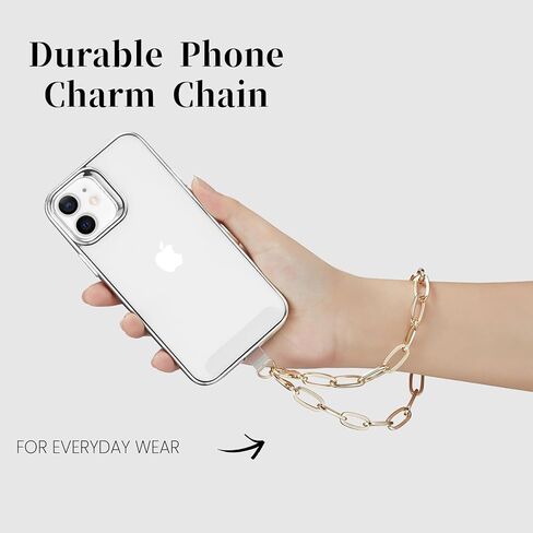 2 pcs Phone Charm with Gold Metal Chain Detachable Phone Lanyard Hand Wrist Smartphone Strap Adjustable Phone Grip Strap with 3 Patches Tether Universal for iPhone 15 Pro Max 14 13 11 Charms in Kuwait
