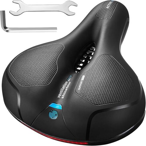 9.8"x8" Wide Bicycle Saddle Replacement Bike Cushion with Shock Absorbing Stationary Bike Seat for Exercise Mountain Road Bikes with Reflect Safety Memory Foam Comfy Soft Durable in Saudi Arabia