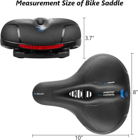 9.8"x8" Wide Bicycle Saddle Replacement Bike Cushion with Shock Absorbing Stationary Bike Seat for Exercise Mountain Road Bikes with Reflect Safety Memory Foam Comfy Soft Durable in Saudi Arabia