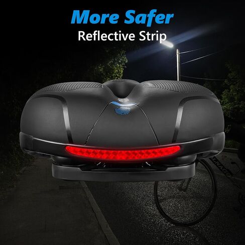 9.8"x8" Wide Bicycle Saddle Replacement Bike Cushion with Shock Absorbing Stationary Bike Seat for Exercise Mountain Road Bikes with Reflect Safety Memory Foam Comfy Soft Durable in Saudi Arabia