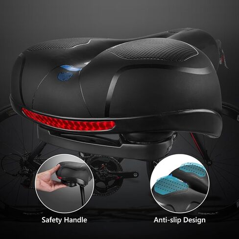 9.8"x8" Wide Bicycle Saddle Replacement Bike Cushion with Shock Absorbing Stationary Bike Seat for Exercise Mountain Road Bikes with Reflect Safety Memory Foam Comfy Soft Durable in Saudi Arabia