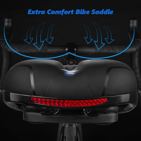 9.8"x8" Wide Bicycle Saddle Replacement Bike Cushion with Shock Absorbing Stationary Bike Seat for Exercise Mountain Road Bikes with Reflect Safety Memory Foam Comfy Soft Durable in Saudi Arabia