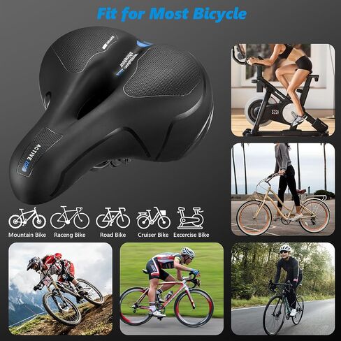 9.8"x8" Wide Bicycle Saddle Replacement Bike Cushion with Shock Absorbing Stationary Bike Seat for Exercise Mountain Road Bikes with Reflect Safety Memory Foam Comfy Soft Durable in Saudi Arabia