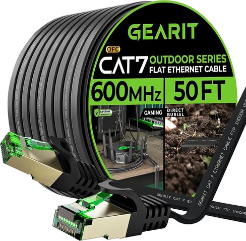 GearIT Cat 7 Outdoor Flat Ethernet Cable (3ft, Black) Direct Burial Rated LLDPE Jacket - Indoor Cat7 Shielded FTP 600MHz 10Gbps High Speed Gaming Computer Network RJ45 Snagless Patch Cord Internet in Saudi Arabia