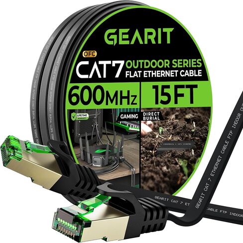 GearIT Cat 7 Outdoor Flat Ethernet Cable (3ft, Black) Direct Burial Rated LLDPE Jacket - Indoor Cat7 Shielded FTP 600MHz 10Gbps High Speed Gaming Computer Network RJ45 Snagless Patch Cord Internet in Saudi Arabia