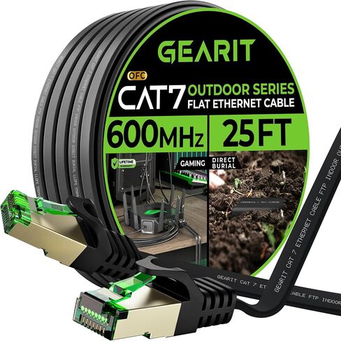GearIT Cat 7 Outdoor Flat Ethernet Cable (3ft, Black) Direct Burial Rated LLDPE Jacket - Indoor Cat7 Shielded FTP 600MHz 10Gbps High Speed Gaming Computer Network RJ45 Snagless Patch Cord Internet in Saudi Arabia