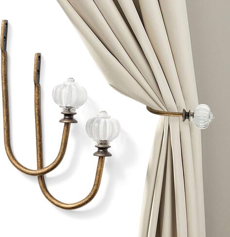 Curtain Holdback, 2pcs Wall Mounted Drapery Tiebacks with White Pumpkin, Heavy Duty Metal Decorative Window Drapery Curtain Holder Curtain Hooks with Screws (White Pumpkin) in Saudi Arabia