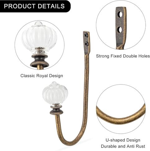 Curtain Holdback, 2pcs Wall Mounted Drapery Tiebacks with White Pumpkin, Heavy Duty Metal Decorative Window Drapery Curtain Holder Curtain Hooks with Screws (White Pumpkin) in Saudi Arabia