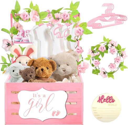Wooden Baby Shower Crate Closet, Baby Gift Basket with Handle and Felt DIY Blackboard Baby Storage Crate Hamper, Baby Shower Party Decor Newborn Baby Gifts Basket for Pregnancy New Parent ﻿ ﻿ in Saudi Arabia