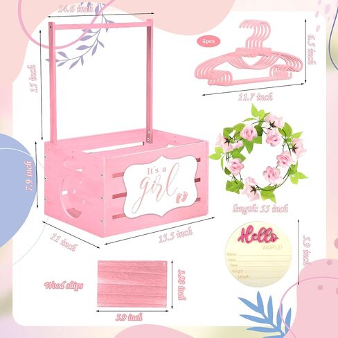 Wooden Baby Shower Crate Closet, Baby Gift Basket with Handle and Felt DIY Blackboard Baby Storage Crate Hamper, Baby Shower Party Decor Newborn Baby Gifts Basket for Pregnancy New Parent ﻿ ﻿ in Saudi Arabia