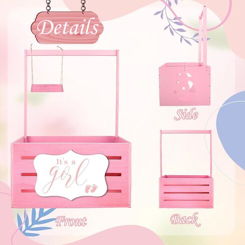 Wooden Baby Shower Crate Closet, Baby Gift Basket with Handle and Felt DIY Blackboard Baby Storage Crate Hamper, Baby Shower Party Decor Newborn Baby Gifts Basket for Pregnancy New Parent ﻿ ﻿ in Saudi Arabia