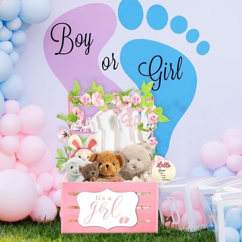 Wooden Baby Shower Crate Closet, Baby Gift Basket with Handle and Felt DIY Blackboard Baby Storage Crate Hamper, Baby Shower Party Decor Newborn Baby Gifts Basket for Pregnancy New Parent ﻿ ﻿ in Saudi Arabia