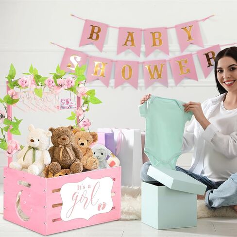 Wooden Baby Shower Crate Closet, Baby Gift Basket with Handle and Felt DIY Blackboard Baby Storage Crate Hamper, Baby Shower Party Decor Newborn Baby Gifts Basket for Pregnancy New Parent ﻿ ﻿ in Saudi Arabia