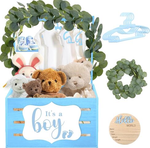 Wooden Baby Shower Crate Closet, Baby Gift Basket with Handle and Felt DIY Blackboard Baby Storage Crate Hamper, Baby Shower Party Decor Newborn Baby Gifts Basket for Pregnancy New Parent ﻿ ﻿ in Saudi Arabia