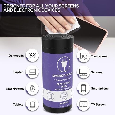 Screen Cleaner Wipes Bundle - Electronic Wipes for Screens, Computer, Phone, TV, Monitor and Lens, Tech Cleaning Supplies, Includes Microfiber Cloth - 1 Canister & 1 Soft Wipes in Saudi Arabia