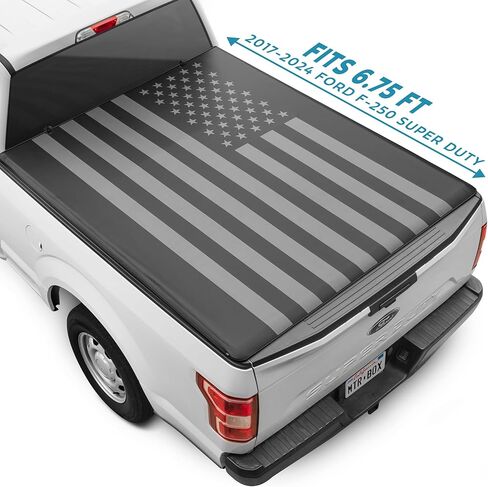 غطاء تونيو للشاحنة لسيارة Ford F-250 F-350 Super Duty 1999-2016 / F-350 بطول سرير 6.8 قدم، غطاء سرير شاحنة ناعم مناسب لجميع الأحوال الجوية للشاحنة مطبوع عليه علم أسود in Kuwait