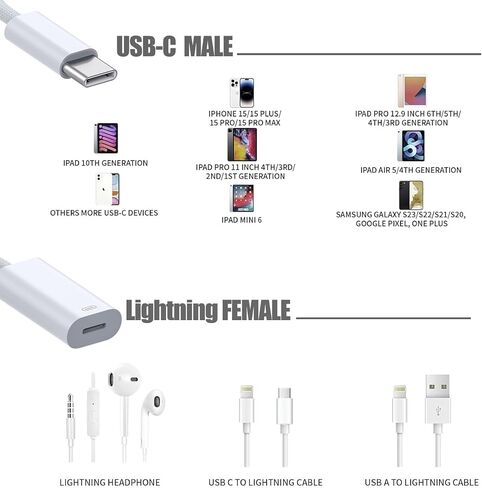 USB C to Lightning Audio Adapter (Not Support Data Transfer& Charging), USB C Male to Lightning Female Connector Headphone Adapter for iPhone 15 iPad Pro iMac Pro,MacBook 12 and more devices. in Saudi Arabia