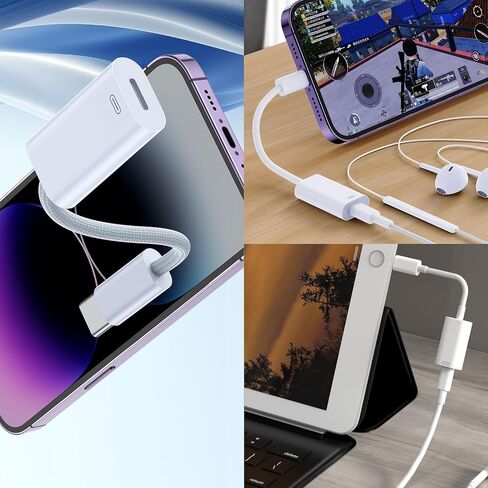 USB C to Lightning Audio Adapter (Not Support Data Transfer& Charging), USB C Male to Lightning Female Connector Headphone Adapter for iPhone 15 iPad Pro iMac Pro,MacBook 12 and more devices. in Saudi Arabia