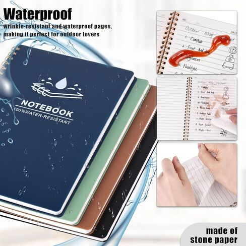 Koogel Spiral Notebook A5, Waterproof Notepad Ruled Notebook 60 Sheets Stone Paper All Weather Notebook for School Office Camping Outdoor Activities, Black in Saudi Arabia