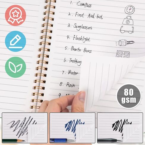 Koogel Spiral Notebook A5, Waterproof Notepad Ruled Notebook 60 Sheets Stone Paper All Weather Notebook for School Office Camping Outdoor Activities, Black in Saudi Arabia