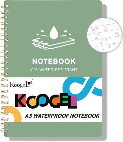 Koogel Spiral Notebook A5, Waterproof Notepad Ruled Notebook 60 Sheets Stone Paper All Weather Notebook for School Office Camping Outdoor Activities, Black in Saudi Arabia