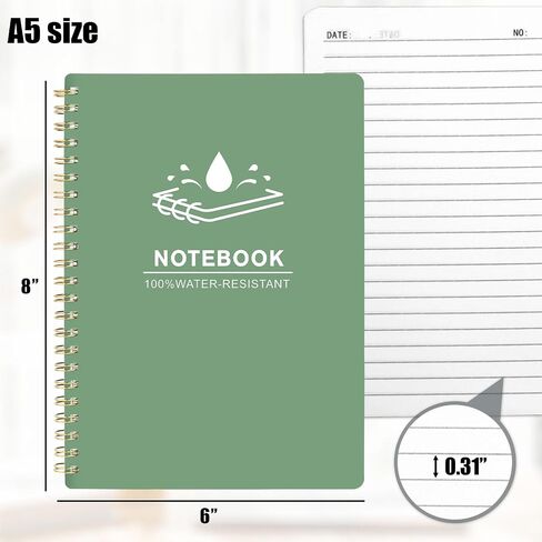 Koogel Spiral Notebook A5, Waterproof Notepad Ruled Notebook 60 Sheets Stone Paper All Weather Notebook for School Office Camping Outdoor Activities, Black in Saudi Arabia