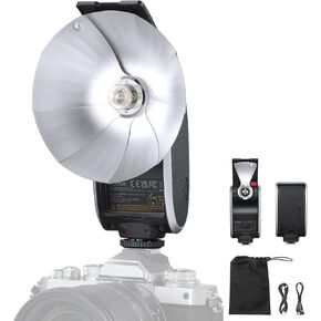Godox Lux Senior Retro Camera Flash kit with Diffuser, GN14 1700mAh 6000K±200K CCT, Automatic & Manual Modes 1/1-1/64 Flash Power, 28mm Focal Length Foldable for Canon Sony Nikon Fuji Olympus Cameras