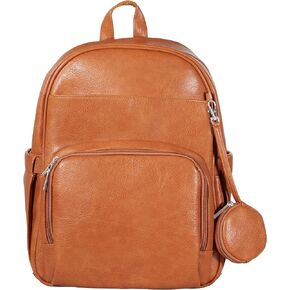 Vegan Leather Diaper Bag Backpack with 16 Pockets for Mom Dad, with a pacifier pod, 2 Insulated Pockets (BROWN, 15 INCH)