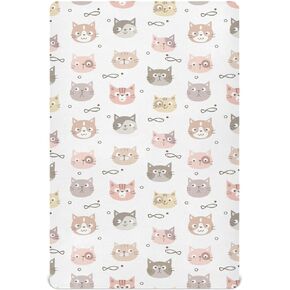 Cartoon Cat Face Crib Sheets for Boys Girls, Soft and Breathable Pack n Play Sheets, Portable Mini Stretchy Cribs Sheets, 52x28 Inch