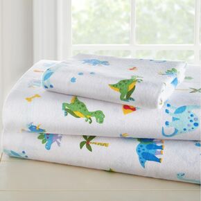 Wildkin Kids 100% Cotton Flannel Toddler Sheet Set for Boys & Girls, Bed Set Includes Top Sheet, Fitted Sheet, Pillow Case, Flannel Bed Sheets for Cozy Cuddles (Dinosaur Land)