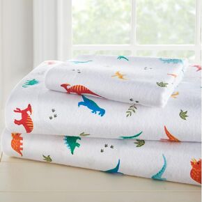 Wildkin Kids 100% Cotton Flannel Toddler Sheet Set for Boys & Girls, Bed Set Includes Top Sheet, Fitted Sheet, Pillow Case, Flannel Bed Sheets for Cozy Cuddles (Dinosaur Land)