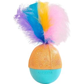 Catstages Whack N’ Wobble Ball Interactive Cat Toy Catnip Coated Wobble Ball with Feathers and Bells, Turquoise
