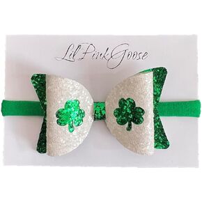 Baby St. Patrick's Day Headbands Green Clover Bow Headbands For Newborn and I Year & up Girls (Green&GoldClover)