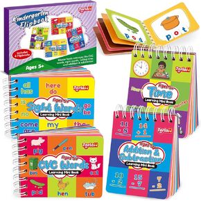 Preschool Learning Books, Alphabet Games ABC Letter Number Recognition Counting Toys Toddler Emotions Feelings Book, Flipbook Mini Board Books Set Activity Book Learning Activities, 4 Pcs