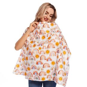 Nursing Cover for Baby Breastfeeding Boho Rainbow Soft Breathable Cotton Breastfeeding Cover for Mom with Rigid Hoop for Mother Nursing Apron