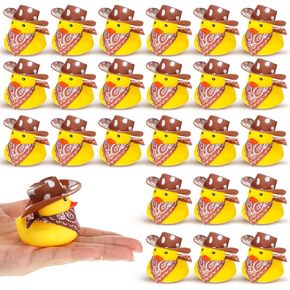 24 Sets Cowboy Rubber Duck with Cute Cow Print Cowboy Hat and Scarf Mini Rubber Duckies Cow Print Farm Theme Party Supplies Bathtub Toys Western Cowboy Theme Party Decoration (Classic Style)