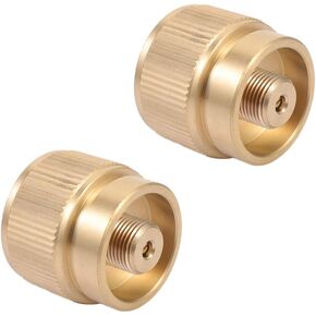 RouLiPouLi 2 Pieces Camping Stove Adapter, 1LB Small Propane Tank Input and EN417 Lindal Valve Cylinder Output LPG Canister Converter (Gold)