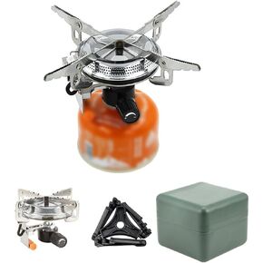 Windproof Portable Backpacking Stove Burner with Piezo Ignition,Stove Adapter,Plastic Storage Box,Lightweight,Propane Butane Stove for Indoor Outdoor Camping Hiking and Picnic M600-1