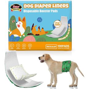Dono Dog Diaper Liners for Male and Female Dogs, Super Absorbent Dog Booster Pads, 100ct Disposable Doggie Diaper Inserts fit Reusable Male Belly Bands, Wraps, Washable Period Panties (Regular)