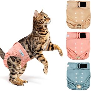 Langsprit Reusable Cat Diapers for Female and Male Cats,Washable Cat Kitten Incontinence Diapers for Male Cat Spraying,Pet Kitty Diapers for Cats Large Medium Small Size