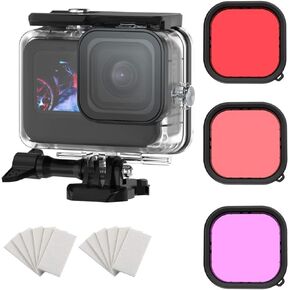 Waterproof 60 M Transparent Underwater Housing Case with Filters & 12 pcs Anti Fog Inserts Compatible with GoPro Hero 12 11 10 9