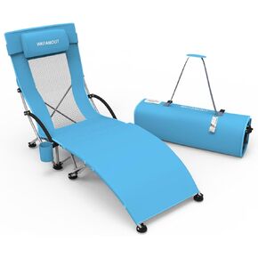 WKFAMOUT Folding Beach Chair Set ot 2 with Footrest Padded for Adults 265Ibs Portable Low Beach Chair High Back with Cup Holder and Carry Bag Lightweight Beach Lounge Chair Travel Grey