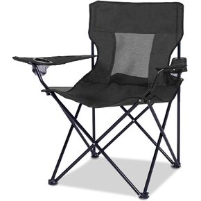 ONENESS Camping Chair, Outdoor Portable Picnic Folding Fishing Chair with 2 Cup Holder for Fishing, Sports, Beach and Camping, Black