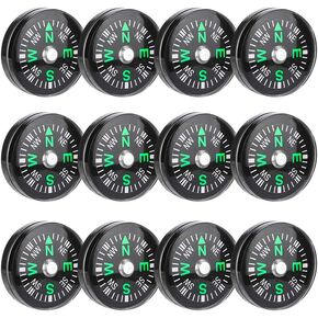 12 Pcs Button Compass, 20mm Mini Pocket Oil Filled Compass for Hiking Camping Outdoor Activities Accessory