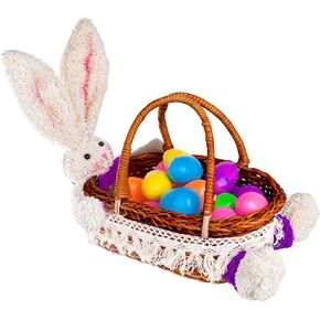 Exun Wicker Easter Basket with Stuffed Bunny Plush and Handle for Kids Girls Boys Toddlers - Brown Hand Woven Willow Basket for Egg Hunt Rabbit Eggs Gift Bags Portable Party Candy Storage Decoration
